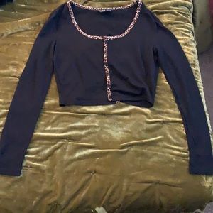 Black Leopard trim Top
